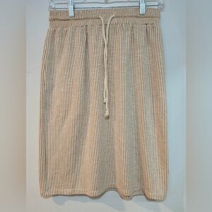 DOWNEAST STRIPED DRAWSTRING MIDI SKIRT WITH INNER LINING IN CREAM AND TAUPE